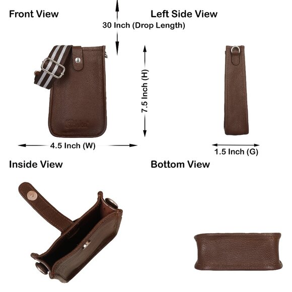 Leather Crossbody Brown Phone Sling Wallet Bag–Small Shoulder  Bag for Daily Use - Picture 3 of 10